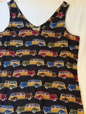 Vintage Barn Fly Dress Women’s 12 Novelty Woody Station Wagon Print 100% Rayon